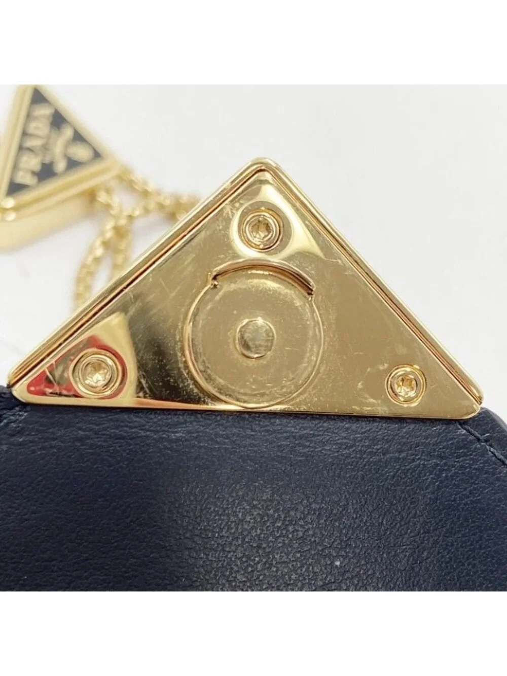 Prada Shoulder Bag Triangle Togo Black Patent Chain Gold